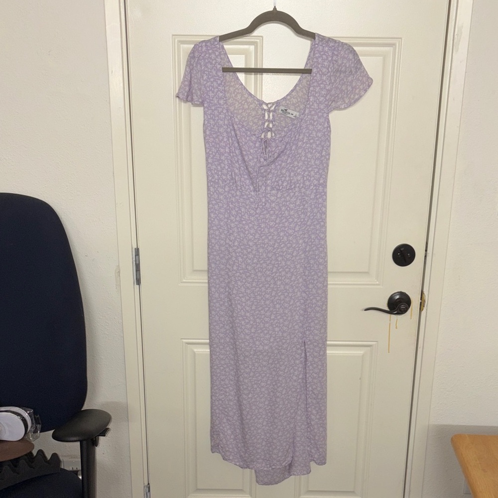 Hollister Light Lavender Floral Lace-Up Maxi Dress